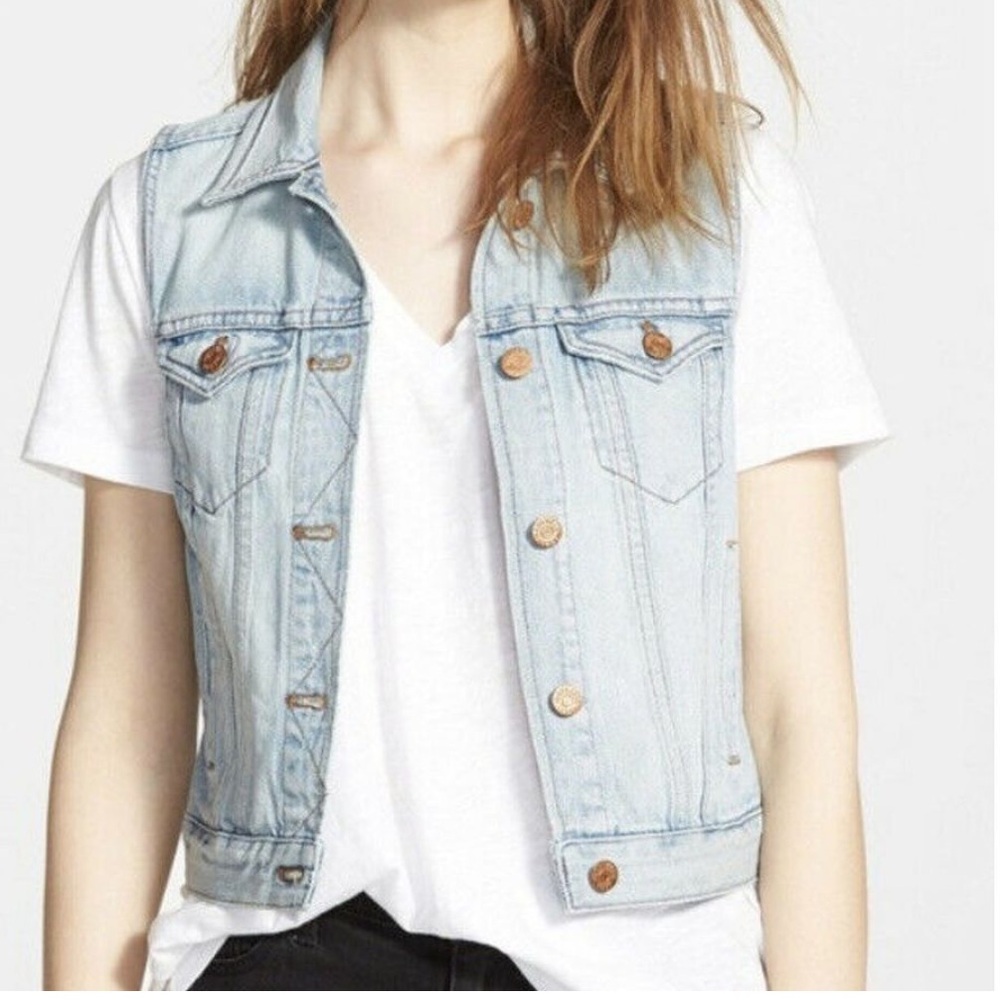 Madewell clear blue denim vest Sleeveless denim light wash - Picture 3 of 6